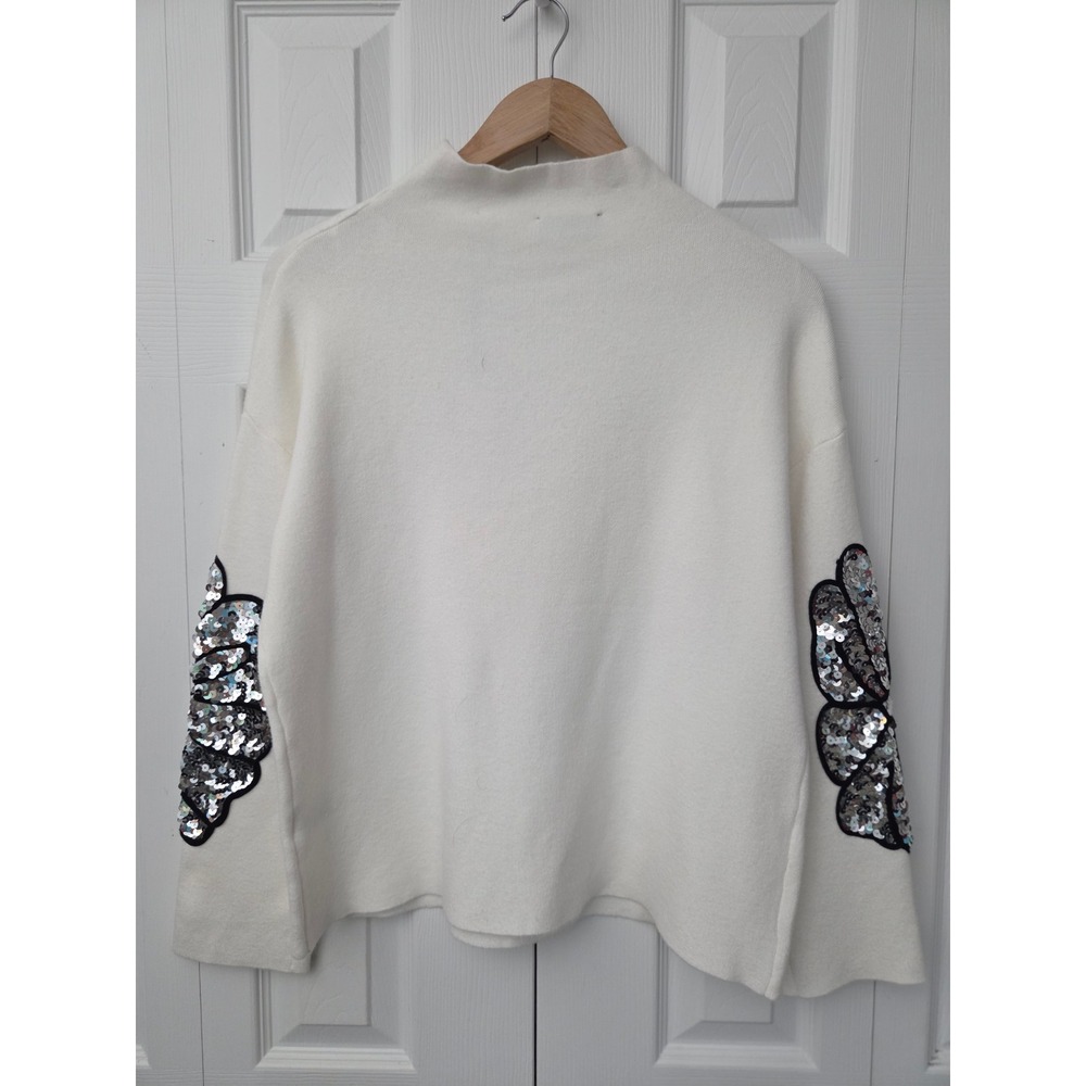 Tahari Sequin Soutache Funnel Neck Sweater Womens Small White NWT $88 THF5N018 - Picture 3 of 7